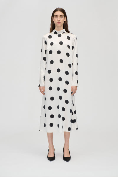 black and white polka dot midi dress Stine Goya Long Sleeve Midi Dress Black Dots