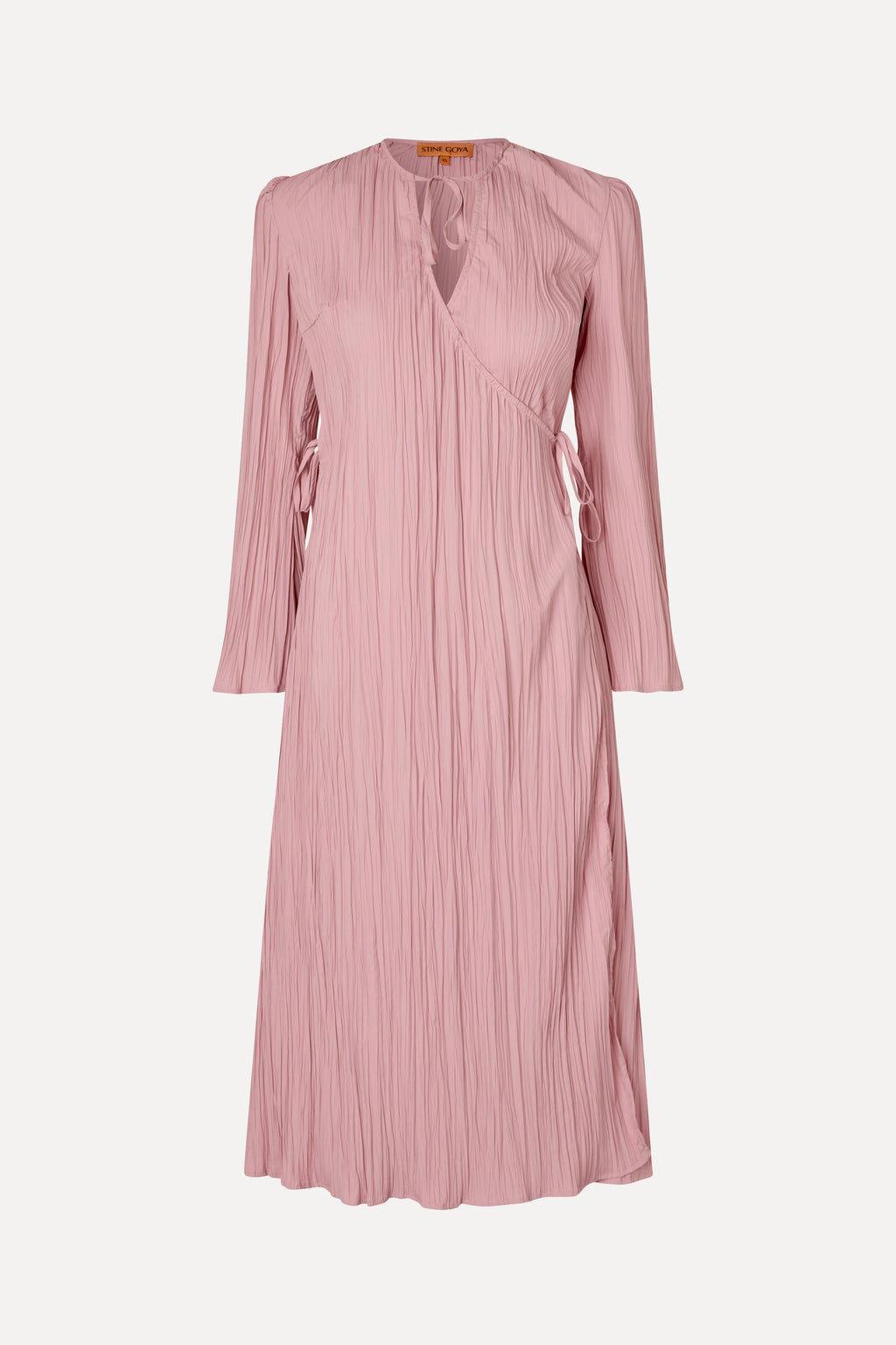 long sleeve pleated wrap dress Stine Goya Long Sleeve Wrap Tie Dress Pink Nectar