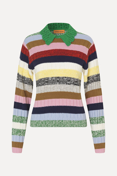 Mix_Stripe_Polo_Collar_Sweater