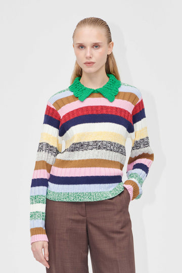 Stine Goya Mix Stripe Polo Collar Sweater Knit Stripes Mix