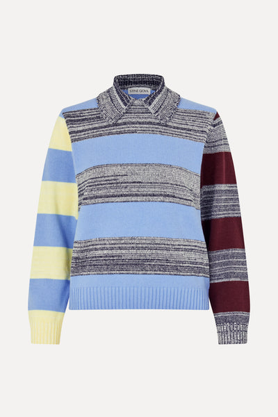 Mix Stripe Polo Collar Sweater - Multistripes Blue Mix - Stine Goya