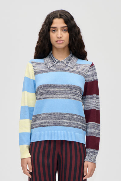 Mix_Stripe_Polo_Collar_Sweater