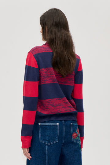 Stine Goya Mix Stripe Polo Collar Sweater Knit Multistripes Red Mix