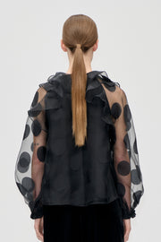 Stine Goya Multi Ruffle Raglan Top Top Dotted Black