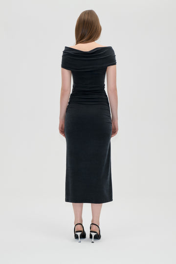Stine Goya One Shoulder Draped Midi Dress Dress Black