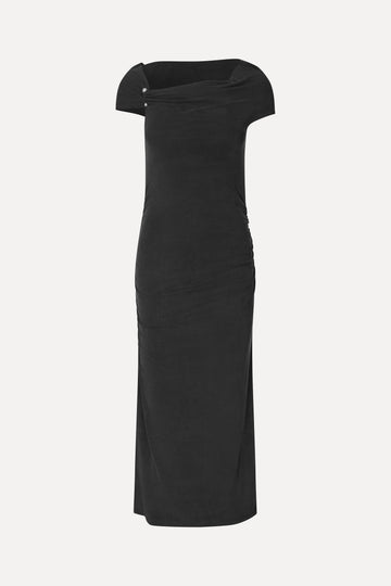 Stine Goya One Shoulder Draped Midi Dress Dress Black