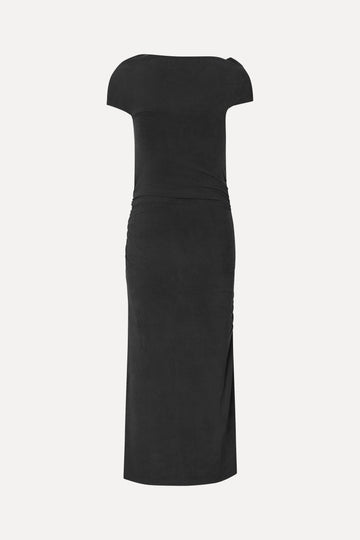 Stine Goya One Shoulder Draped Midi Dress Dress Black