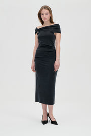 Stine Goya One Shoulder Draped Midi Dress Dress Black
