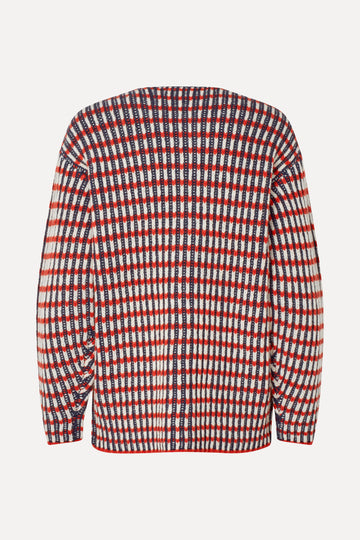 Stine Goya Plaited Cardigan with Pockets Knit Navy / Red / Cream