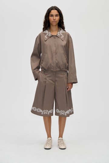 Stine Goya Pleated Eyelet Bermuda Shorts Cherries On A Paisley