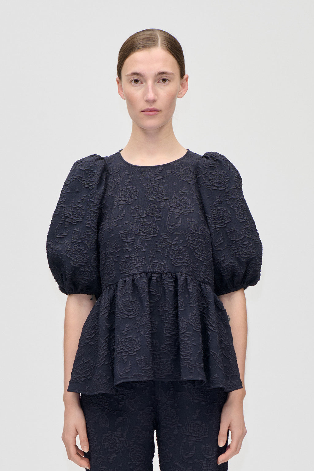 Puff Sleeve Peplum Top - Garden Relief - Stine Goya