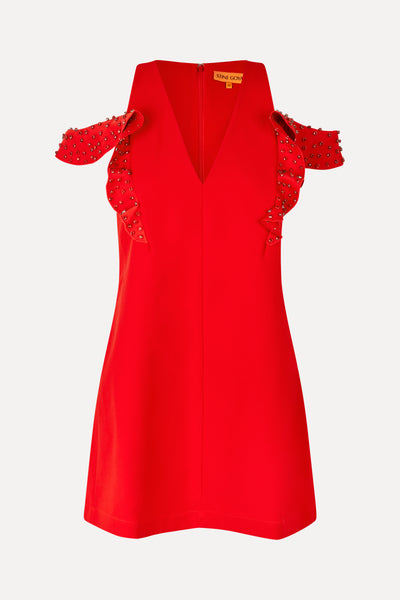 frill sleeve mini dress Stine Goya Ruffle Sleeve Mini Dress Berry