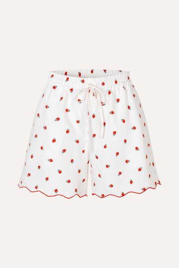 Stine Goya Scalloped Elasticated Waistband Shorts Shorts Red Poppy