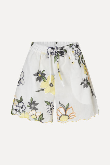 Stine Goya Scalloped Elasticated Waistband Shorts Shorts Wild Flowers Embroidery