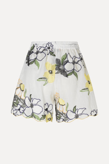Stine Goya Scalloped Elasticated Waistband Shorts Shorts Wild Flowers Embroidery