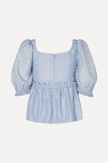 Stine Goya Sheer Ruffling Puffy Sleeve Top Top Brunnera Blue