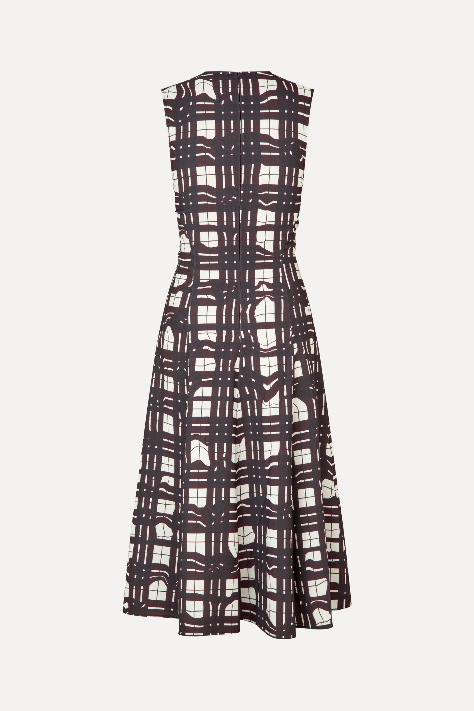 Sleeveless Gathered Midi Dress - Checkered Wave Burgundy - Stine Goya