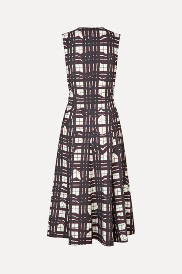 Stine Goya Sleeveless Gathered Midi Dress Checkered Wave Burgundy Stine Goya Sleeveless Gathered Midi Dress Checkered Wave Burgundy
