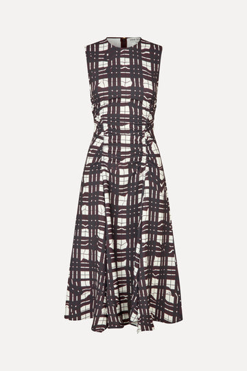 Stine Goya Sleeveless Gathered Midi Dress Dress Checkered Wave Burgundy