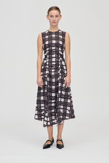 Stine Goya Sleeveless Gathered Midi Dress Checkered Wave Burgundy Stine Goya Sleeveless Gathered Midi Dress Checkered Wave Burgundy