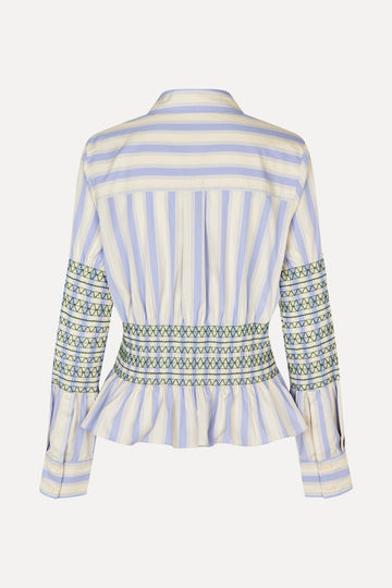 Stine Goya Smocked Gathered Boyfriend Shirt Top Pastel Stripes