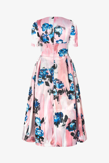 Stine Goya Statement Volume Midi Dress Dress Blue Roses On Blush