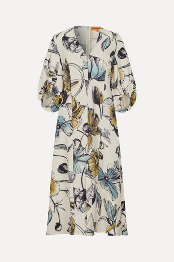 Stine Goya Three-Quarter Sleeve Midi Dress Fine Line Poppies Stine Goya Three-Quarter Sleeve Midi Dress Fine Line Poppies