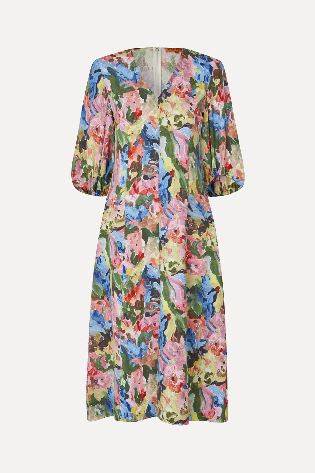 midi dress with sleeves near me Stine Goya Three-Quarter Sleeve Midi Dress Loves Me, Loves Me Not