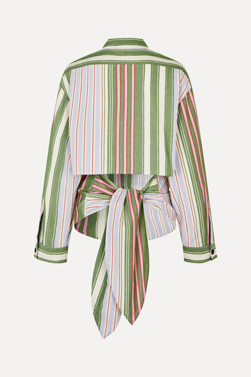 Stine Goya Tie Back Boyfriend Shirt Top Forest Stripe