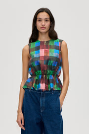 Stine Goya Top With Cinched Waist Top Watercolor Checks
