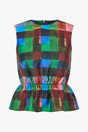 Stine Goya Top With Cinched Waist Top Watercolor Checks