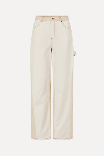 Stine Goya Twist Knee Seam Denim Pants Pants Natural / Contrast Red