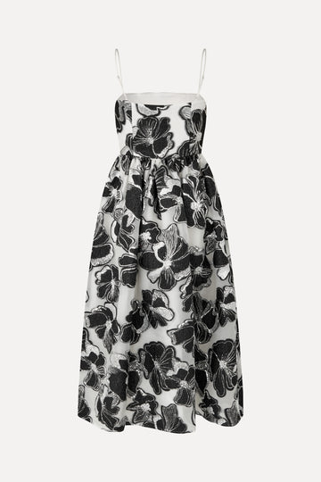Voluminous Gathered Midi Dress - Anemone Jacquard - Stine Goya Voluminous Gathered Midi Dress - Anemone Jacquard - Stine Goya