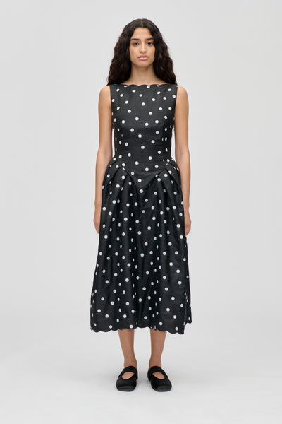 black and white polka dot midi dress Stine Goya Polka Dot Sleeveless Midi Cocktail Dress in Quilted Dots at Nordstrom, Size Medium