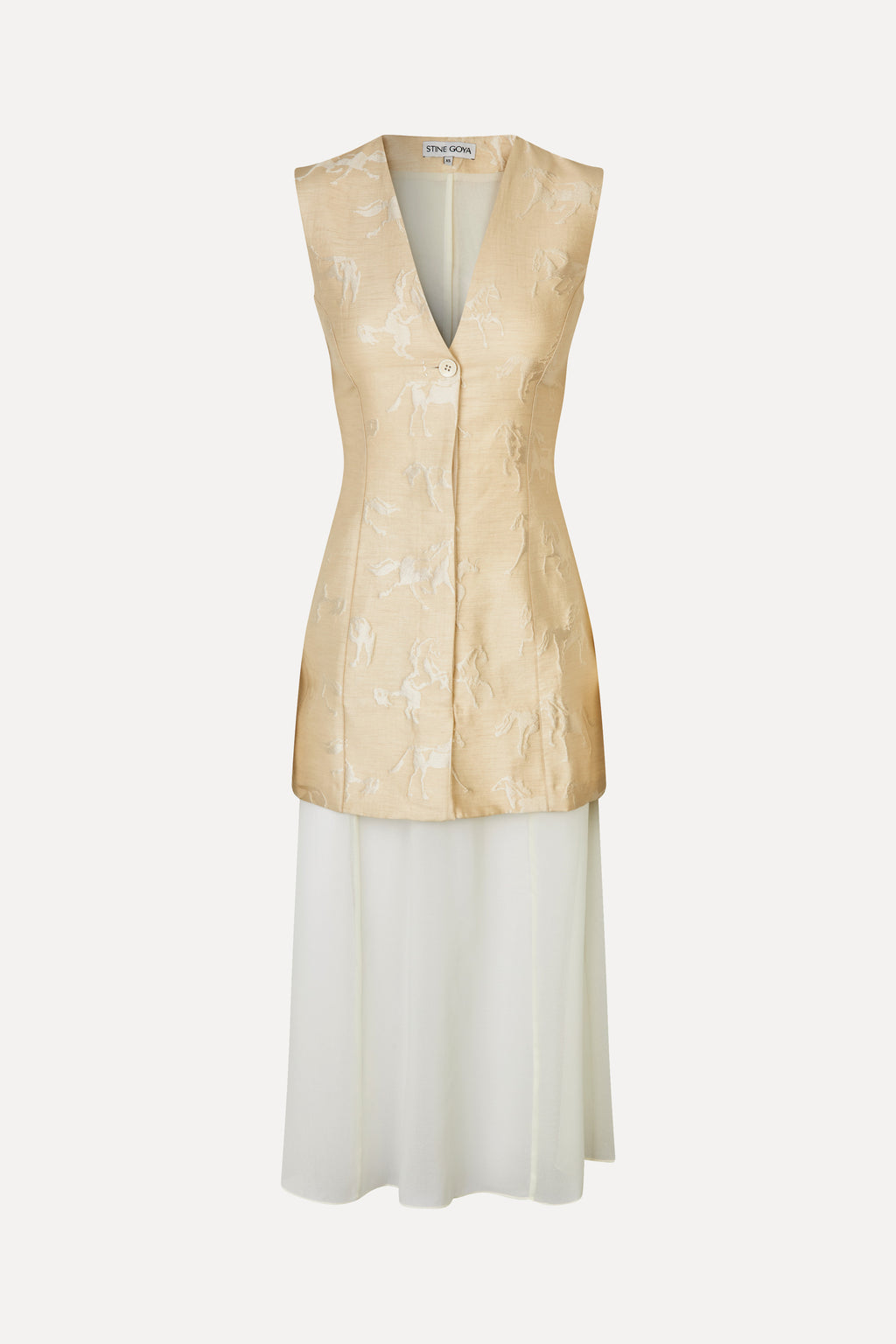 stine goya gold dress Waistcoat Tailored Midi Porcelain Cream valentines night outfit